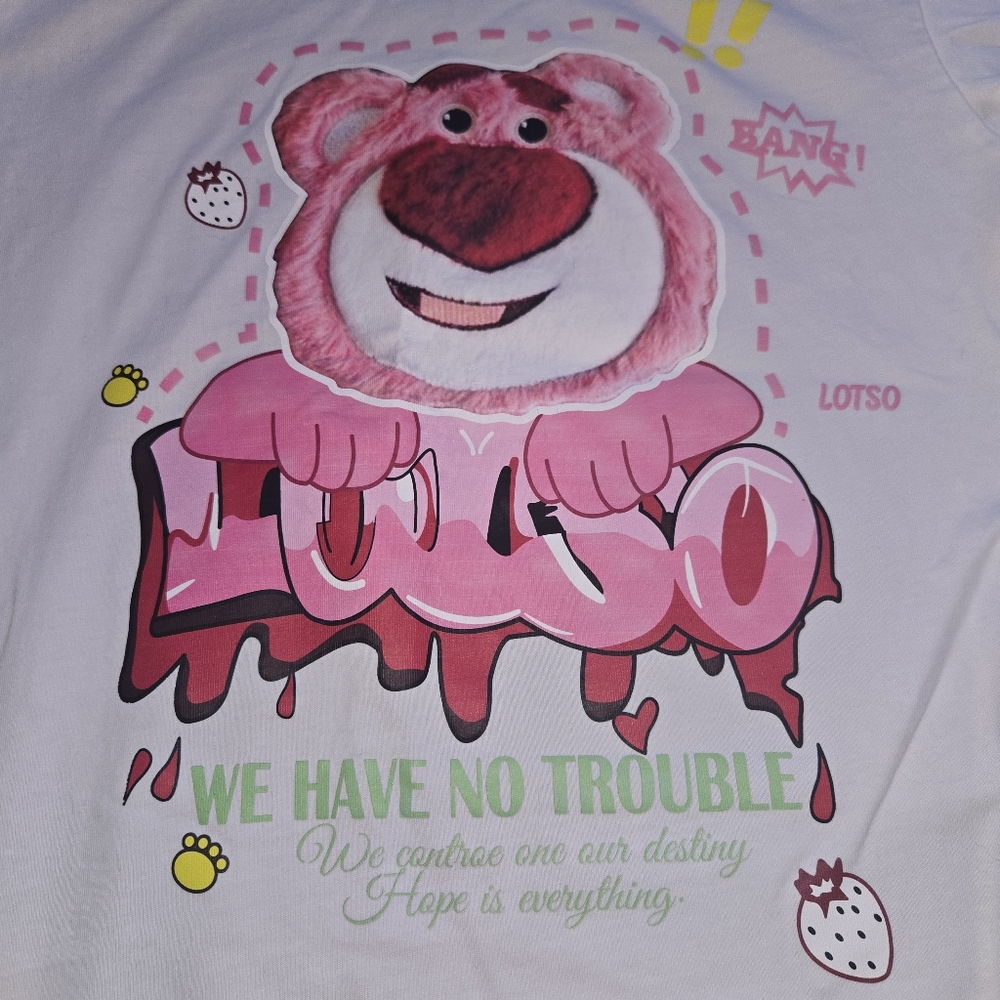 Pink Lotso Bear Shirt Medium Distressed Designer Luxe Pixar Collab